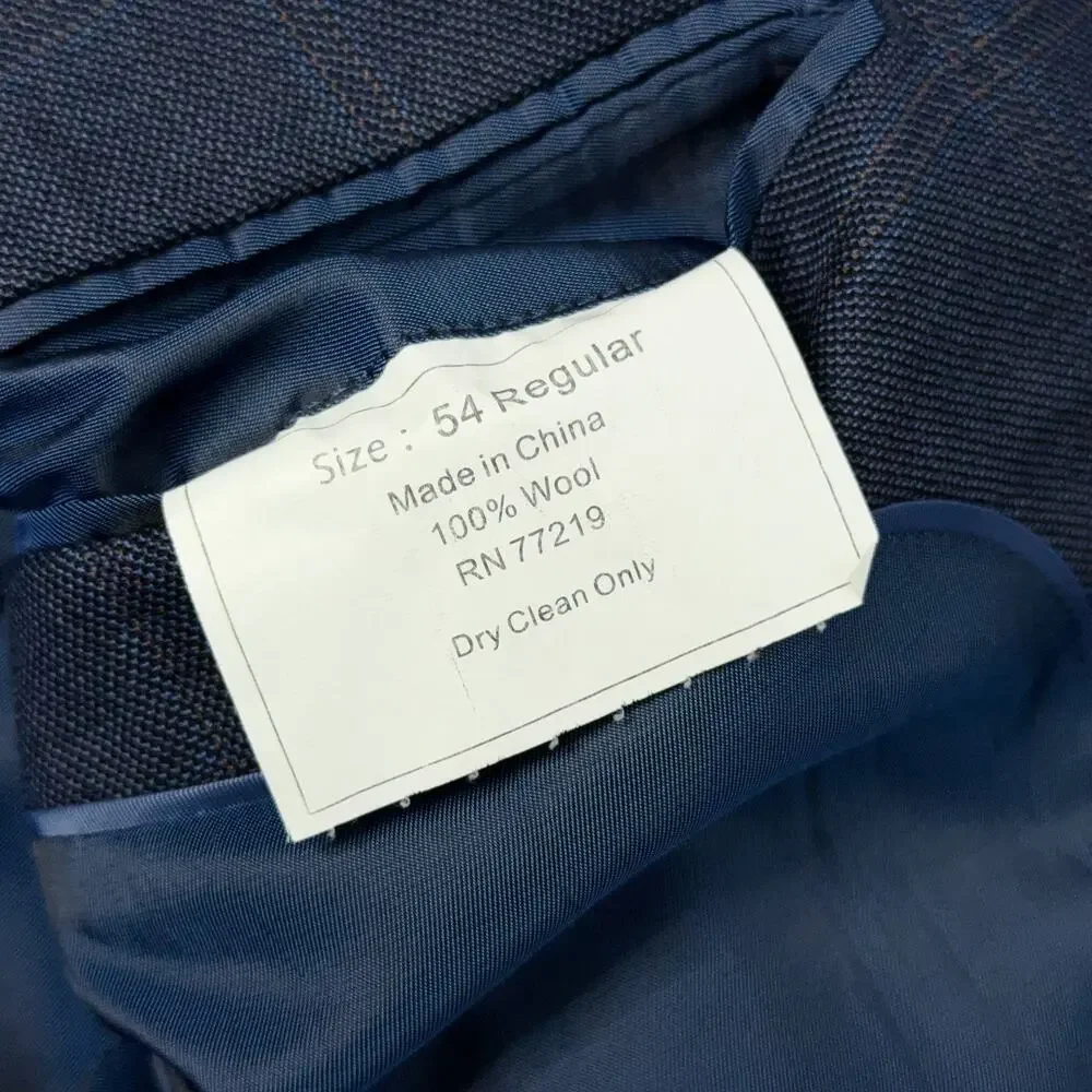 Joseph Feiss Gold Blazer Mens 54R Blue Windowpane Plaid Wool Suit Jacket